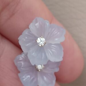 14k Diamond Flower Chalcedony  Earrings